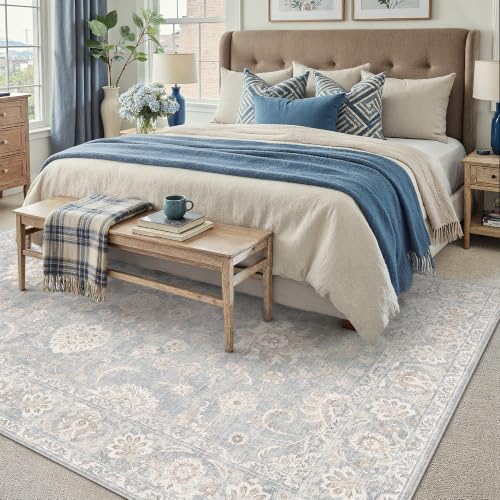 9x12 Blue Cream Neutral Area Rug