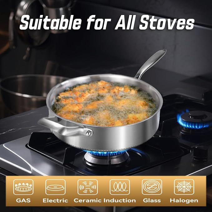 Toutrop Tri-Ply Stainless Steel 8 Quarts Sauté Pan - Image 3