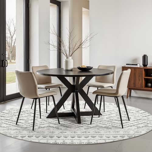 Miukiki Round Rugs 6ft for Living Room Moroccan Washable Circle Rug Grey