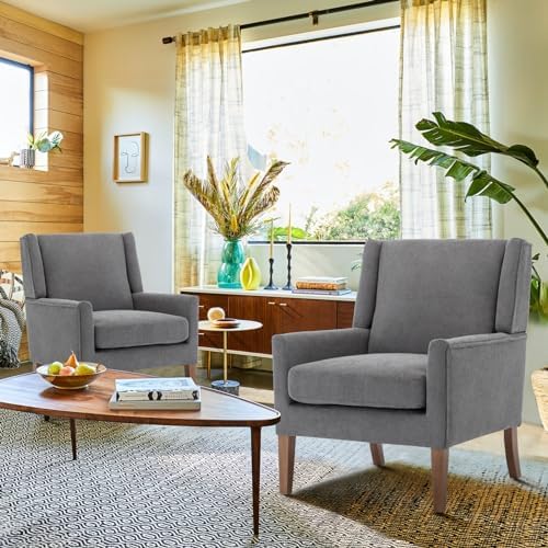 COLAMY Modern Wingback Living Room Chair, Upholstered Fabric Accent Armchair,...