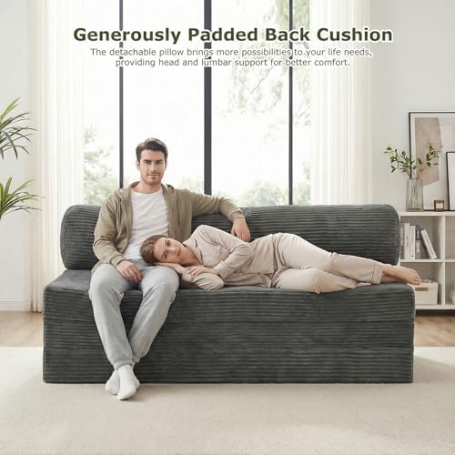 5-in-1 Convertible Sofa Bed, Boneless Loveseat, Tri-fold Futon Sofa Bed with ...