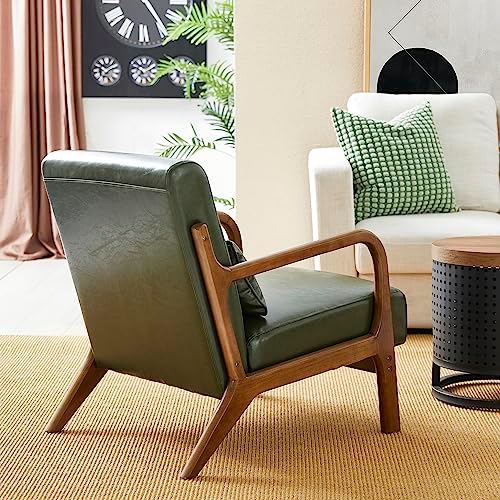 Glitzhome Mid Century Leather Accent Chair, Modern Faux Leather Accent Armcha...