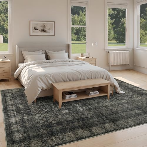 8x10 Vintage Washable Area Rug, Black