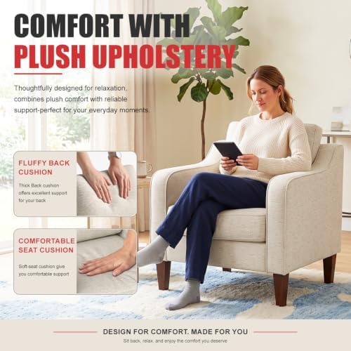 BestMassage Set of 2 Accent Chair, Beige Fabric Upholstered Armchair