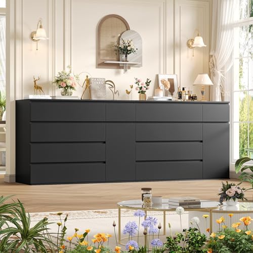 FOTOSOK Black Dresser, Dresser for Bedroom, Wide Chest of Drawers