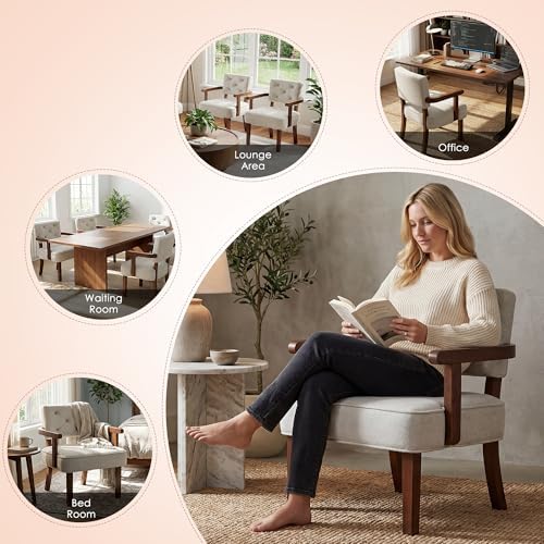 Modern Accent Chair for Bedroom, Mid-Century Arm Chairs with Wood Arms