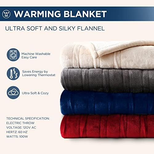 Westinghouse Heated Throw Blanket, 50"x60", Charcoal, ETL Certified