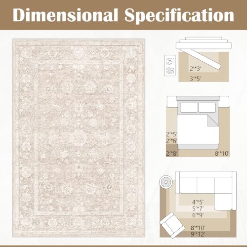 8x10 Beige Neutral Floral Living Room Vintage Area Rug