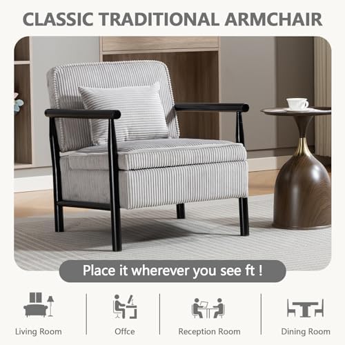 HRVEOCEI Grey Accent Chair with Storage, Mid Century Modern Arm Side Chair fo...