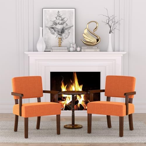 FAGAGA Accent Chair, Mid-Century Armchair with Solid Wood Frame, Orange