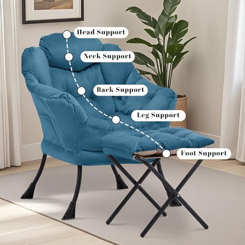 Lazy Chair with Ottoman, Comfy Reading Chair, Blue
