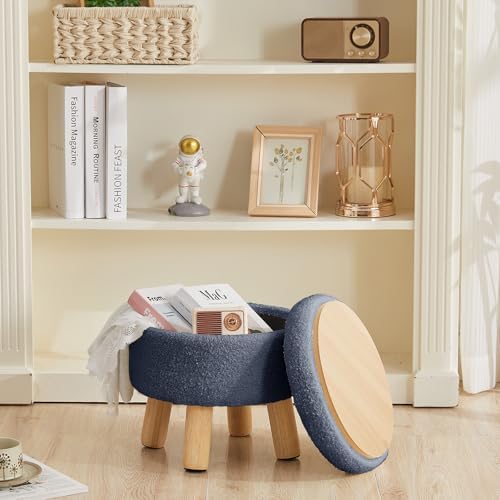 Small Foot Stool Ottoman with Storage, Sherpa Ottoman Foot Rest for Couch, Ro...