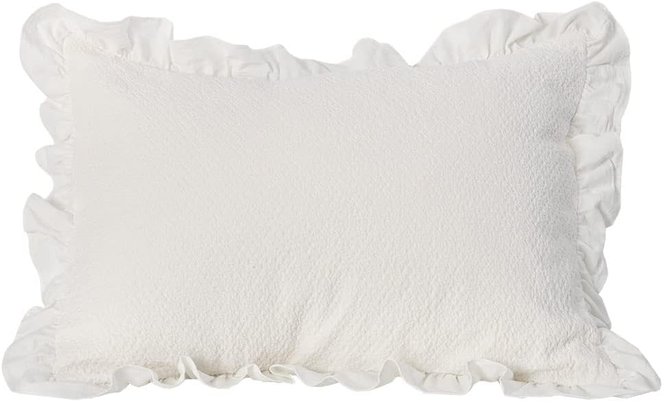 Pillow Shams Set of 2 Pure Cotton Champray Ruffled Edge,Thick and Solid Washe...