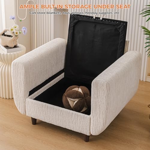 38'' Oversized Accent Chair with Under Seat Storage,Chenille,White