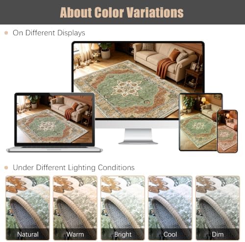 YARNSCAPE 5' x 7' Machine Washable Area Rug, Non-Slip Low-Pile Carpet