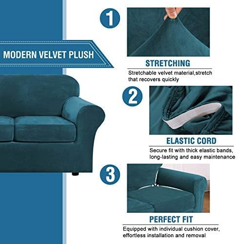 H.VERSAILTEX Velvet 4 Piece High Stretch Sofa Slipcover Cover Furniture - Image 3