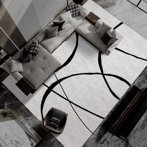 YIHOUSE 8x10 Washable Modern Abstract Black White Area Rug