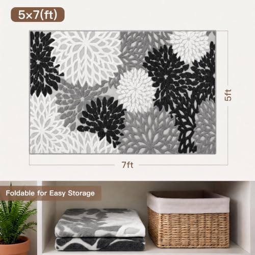 Arenarug 5x7 Area Rugs High-Low Plush Pile Washable Rug, Grey White Black
