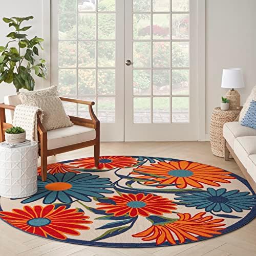 Nourison Home Aloha Multicolor 7'10" x Round Area Rug - Easy Clean, ...