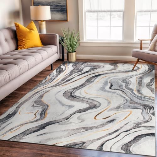 Rugshop Contemporary Marble Design Washable Non Slip Area Rug 5' x 7'...