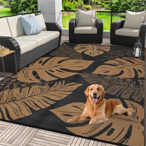 Garvee Outdoor Rug 8x10 Patio Waterproof Straw Plastic Reversible Mat Leaf Tr...