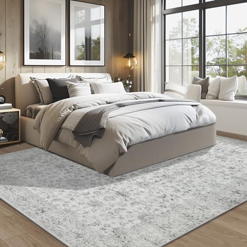 Tosuoka Area Rugs 9x12 Living Room Rug, Vintage Washable Rug Light Gray