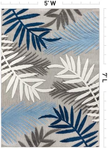 Rugshop Palm Indoor/Outdoor Non-Shedding Deck Patio Area Rug Blue 5' x 7&...
