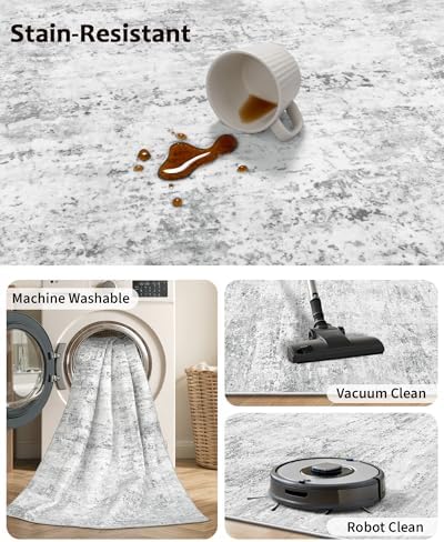 Washable Rugs 8x10, Abstract Large Area Rugs for Living Room, Grey