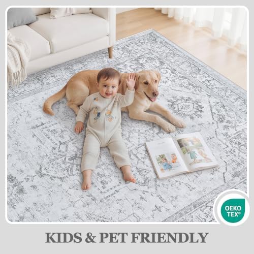 10x12 Washable Area Rugs for Living Room Grey Non-Slip Rug