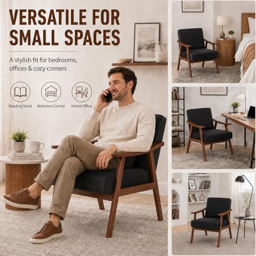 Anwick Mid-Century Accent Chair,Modern Living Room Chairs with Solid Wood Fra...