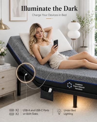 Marsail Adjustable Bed Frame Queen Electric Base, Head & Foot Incline