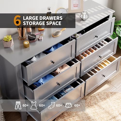 GarveeHome Grey 6 Drawer Dresser for Bedroom