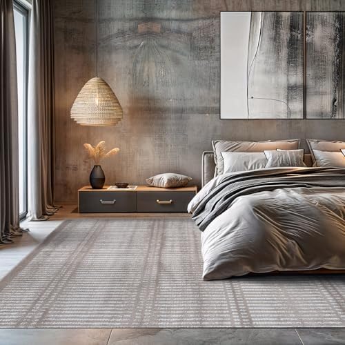 Rugshop Contemporary Stripe Lines High Traffic Area Rug Beige 7'10" ...