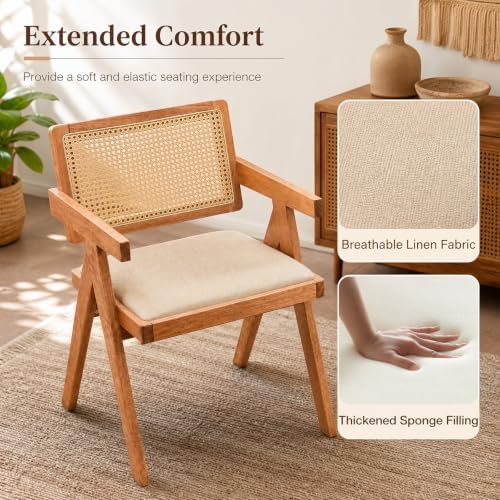 Giantex Rattan Dining Chairs Set of 2, Fabric Kitchen Chairs w/Armrests &...