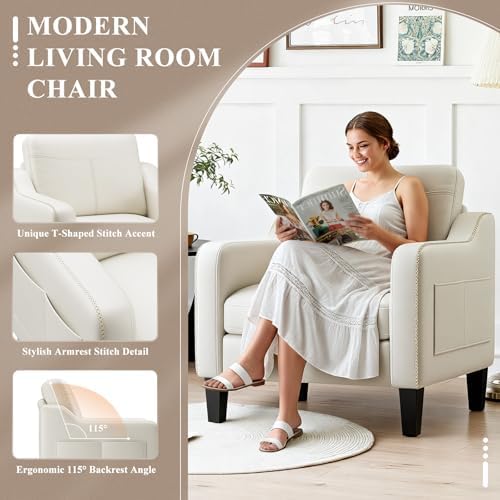 MALOL PU Leather Accent Chair Set of 2, Mid-Century Modern Living Room Armcha...