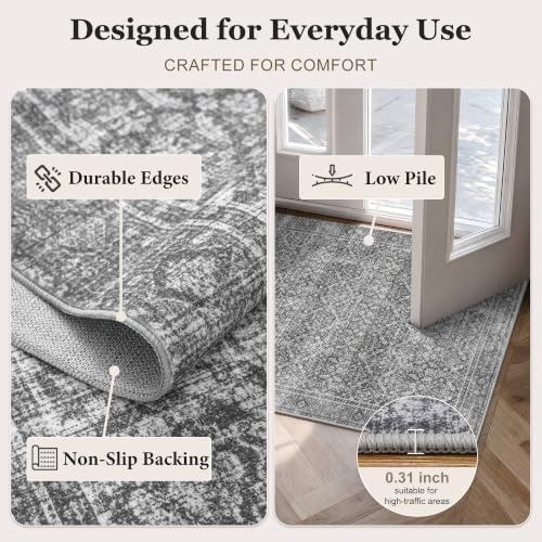 Grey 5x7 Area Rug for Living Room Bedroom Dorm Washable Rugs