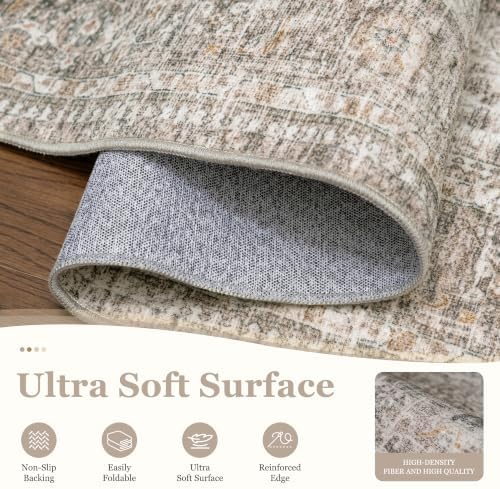 FMFUNCTEX 9x12 Washable Taupe Vintage Distressed Area Rug for Living Room