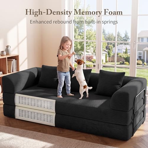 89" Convertible Futon Sofa Bed, Boneless Couch for Living Room, 3 Seater