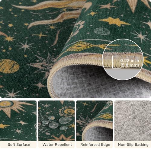 Vacuum-Friendly, 5x7 Washable Area Rug, Green Gold Yellow
