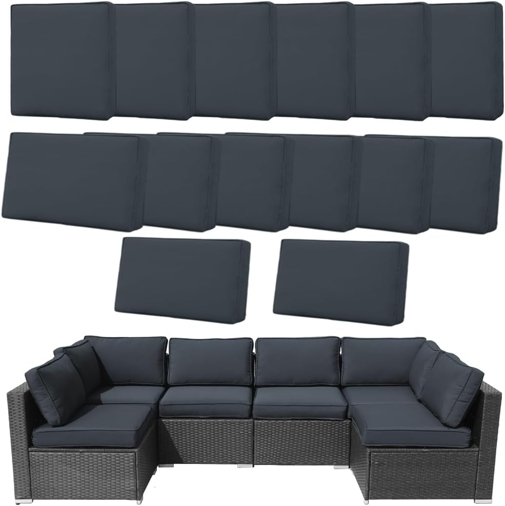14Pcs Outdoor Cushion Covers Replacement Washable w/Zipper for 6-Seaters Sofa...