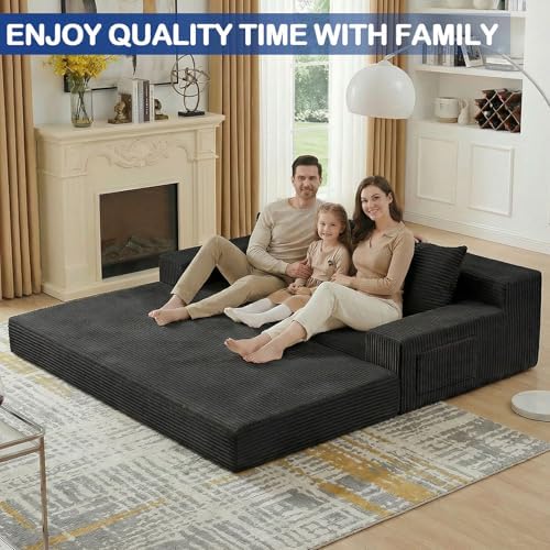2 in 1 Convertible Boneless Couch Bed, Corduroy futon Sofa Bed, Compression F...