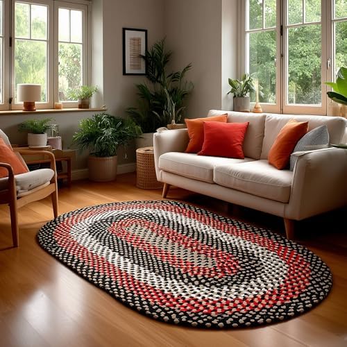Super Area Rugs 7x9 Black - Red - Brown/Red Oval Large Braided Rug for Farmho...