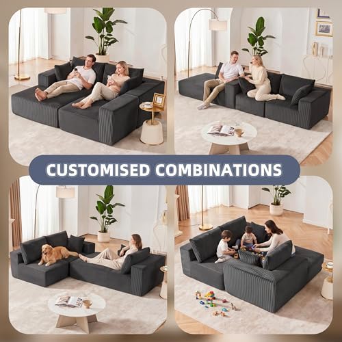 108" Boneless Couch with Chaise, Cloud Sectional Modular Sofa, Darkgrey ...
