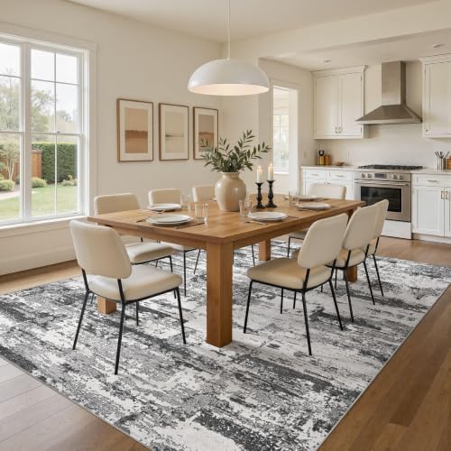 5x7 Area Rugs Abstract Washable Living Room Rug, Black Grey