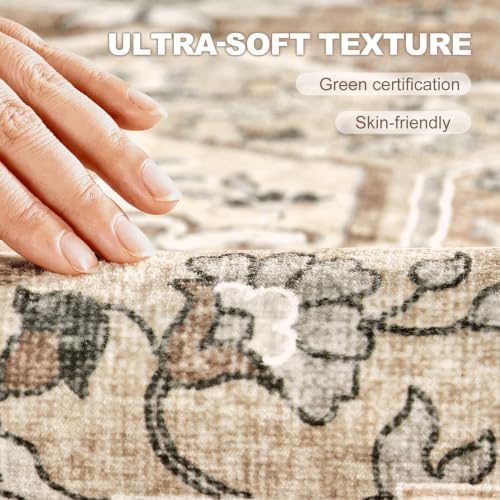 Washable Area Rug-9X12 Vintage Neutral Soft Beige Brown