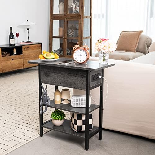 Yoobure End Table with Charging Station, Flip Top Side Table with USB Ports a...