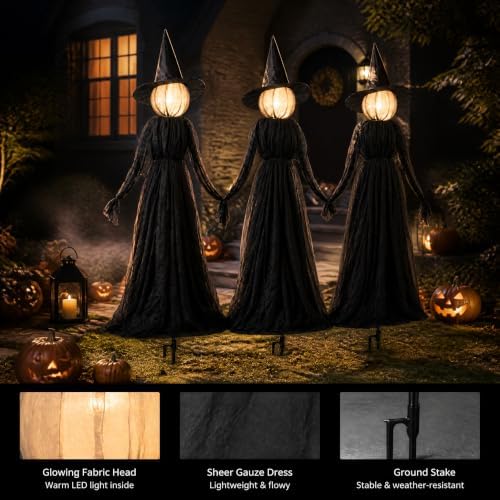 Hourleey Halloween Witch Decorations Outdoor, 5FT Set of 3 Lighted Witches
