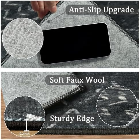 Washable 5x7 Area Rug, Modern Boho Black Non-Slip for Living Room, Bedroom
