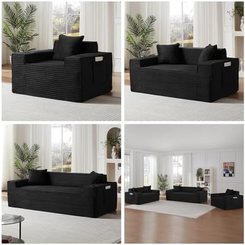 Boneless Sectional Sofa 3 Piece Set with Cup Holders & Side Pockets, Mode...