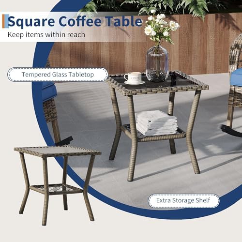 IDEALHOUSE Outdoor Wicker Rocking Chair, Patio Rattan Rocker Chair with Cushi...